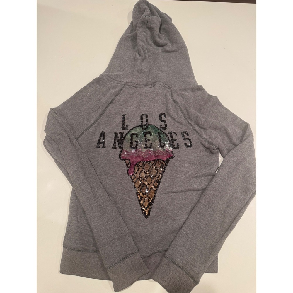 Y2K VS PINK Los Angeles Sequin Ice Cream Zip Up Hoodie Gray Medium